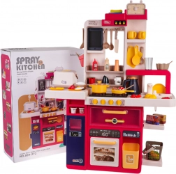 Cucina giocattolo interattiva con vapore, luci e suoni, 80 pezzi – Rosso
