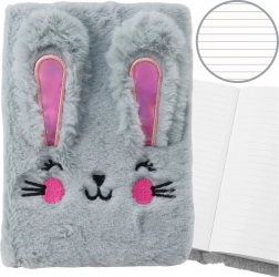 Quaderno in peluche A5 con coniglietto, a righe, grigio