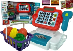 Cassa giocattolo per bambini con calcolatrice e cestino per verdure