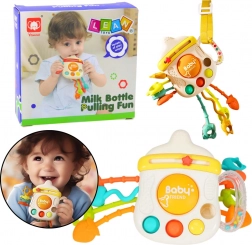 Giocattolo sensoriale sonaglio e massaggiagengive a forma di biberon 3 in 1