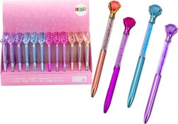Penna a sfera con diamante, refill blu 0,7 mm, colori assortiti