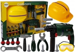 Set di attrezzi da officina per bambini con trapano, occhiali protettivi e casco