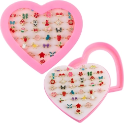 Set per bambini di anelli regolabili in astuccio a forma di cuore – 36 pezzi