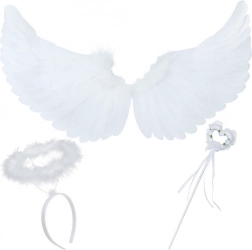 ali d’angelo con aureola e bacchetta a cuore RUHHY – set bianco 3 pezzi