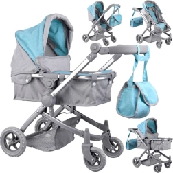 Passeggino multifunzione per bambole 4 in 1 con navicella – Turchese