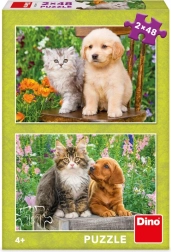 Puzzle Cagnolino e gattino in giardino 2×48 pezzi