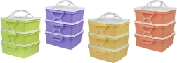 Portapranzo 3 livelli 3 × 1,2 l quadrato, plastica, mix di colori