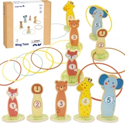 Gioco di lancio in legno con anelli TOOKY TOY – animaletti, 15 pezzi