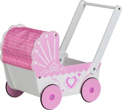 EcoToys Passeggino in legno per bambole Pink Heart