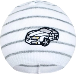 Berrettino primaverile New Baby con macchinina, bianco/grigio scuro