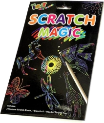 Fogli scratch arcobaleno con stencil e penna in legno