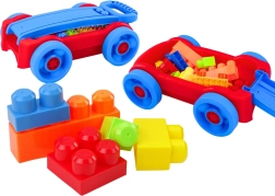 Set di blocchi per bambini con carrellino a ruote blu‑rosso