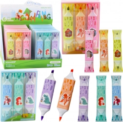 Set evidenziatori con motivi animali, rosa e blu, due punte, 3 pezzi
