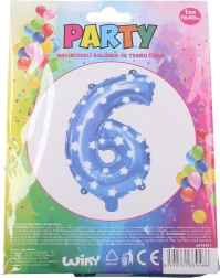 Palloncino gonfiabile numero 6 blu con stelline 78 × 50 cm