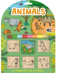 Set di timbri Animali con pastello a cera