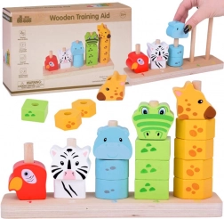 Gioco impilabile in legno con animaletti per imparare colori e numeri
