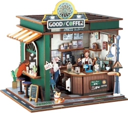 Kit di costruzione in legno 3D caffetteria con effetti luminosi 14,5 × 16 × 15,8 cm