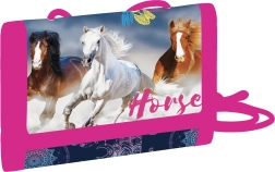 Portafoglio tessile per bambini con motivo cavallo e chiusura a strappo