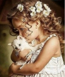 Mosaico di diamanti - Ragazza con gattino