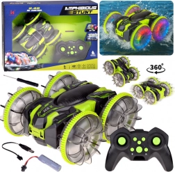 Auto RC anfibio stunt 2 in 1 con ruote LED e trick a 360°