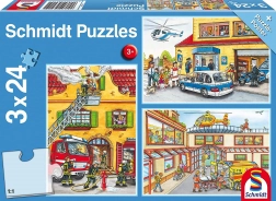 Puzzle polizia, vigili del fuoco e soccorritori 3x24 pezzi