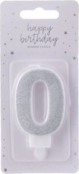 Candela per torta a forma di numero 0 argentata 7 cm