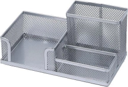 Organizer da scrivania in metallo con portapenne e cubo per appunti, argento