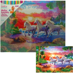 Pittura diamantata – cavalli al tramonto 40 × 50 cm