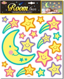 Decorazione adesiva luminosa cielo notturno: luna e stelle