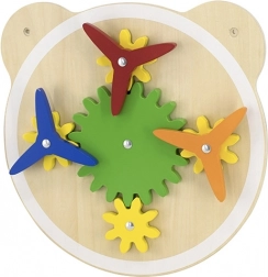 Lavagna da parete in legno con ingranaggi e girandole VIGA, FSC, Montessori