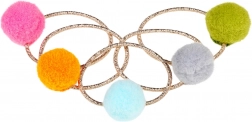 Elastici per capelli con pon pon colorati - 5 pz