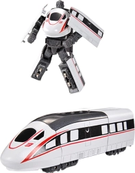 Robot di metallo trasformabile in treno ad alta velocità bianco