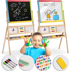 Grande lavagna magnetica girevole con gessetti e orologio divertente RICOKIDS – multicolore