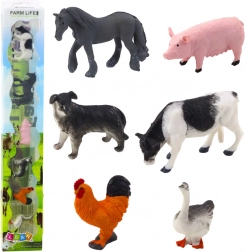 Mini figure di animali da fattoria 3–5 cm – cavallo, mucca, maiale, cane, gallo e oca, set da 6 pezzi