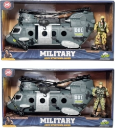 Elicottero da trasporto militare con luci e suoni con statuina di soldato