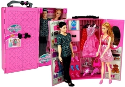 Set di bambole ragazzo e ragazza con guardaroba e vestitini in valigetta