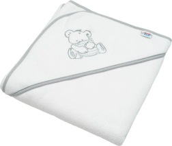 Asciugamano in spugna per bambini con cappuccio e ricamo NEW BABY 80 × 80 cm bianco orsetto