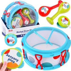 Set musicale per bambini con tamburo, maracas e tamburello