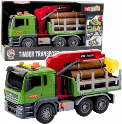 Camion per il trasporto di legname con gru e luci