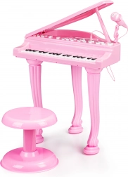 Pianoforte rosa per bambini con microfono e sgabello