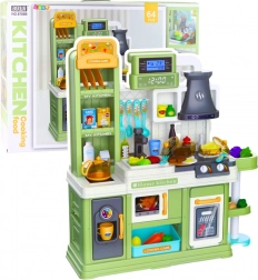 Cucina giocattolo per bambini con vero ricircolo dell’acqua, vapore e cibo che cambia colore, verde, 64 pezzi