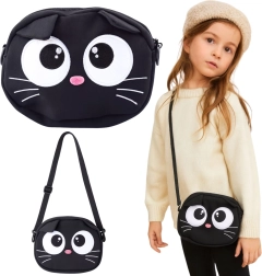 Borsa crossbody per bambini con gattina e tracolla regolabile, nera 21 × 16 cm