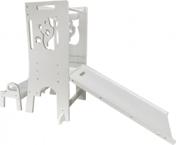 Torre di apprendimento regolabile con gattina, scivolo e lavagna