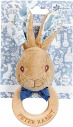 Sonaglino e massaggiagengive con coniglietto Peter Rabbit in legno e cotone