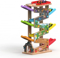 Grande pista da corsa in legno con 6 rampe per bambini