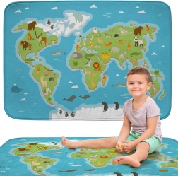 morbido tappeto per bambini – tappetino da gioco mappa del mondo con animali 100 × 150 cm achoka