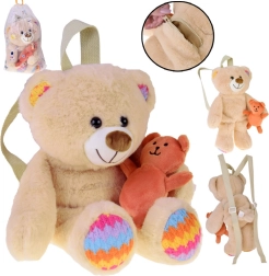 Zainetto per bambini in peluche orsetto con mini orsetto e spallacci regolabili
