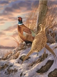 Pittura diamantata fagiani in inverno 30 × 40 cm