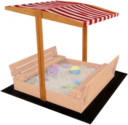 Tettuccio per sabbiera in legno per bambini 120 × 120 cm rosso-bianco
