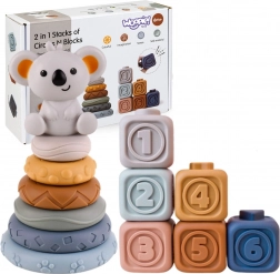 Morbide cubi sensoriali in silicone e anelli impilabili 3in1 con koala WOOPIE